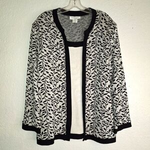 CD Daniels Womens Sweater 2X Black Floral Long Sleeve Pullover Tight Knit